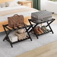 thumbnail image 4 of Fully Assembled  Luggage Racks Pack of Upgraded Bamboo Foldable Suitcase Stand with Nylon Straps  Luggage Holder with Shelf for Guest Room Bedroom Hotel, 4 of 5