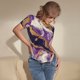 thumbnail image 3 of Fotbe Purple Gold Marble Swirls Body de Mujer con Cuello Redondo y Mangas Cortas, Sin Mangas Ajustado, Suave, Cómodo y Básico-Small, 3 of 7