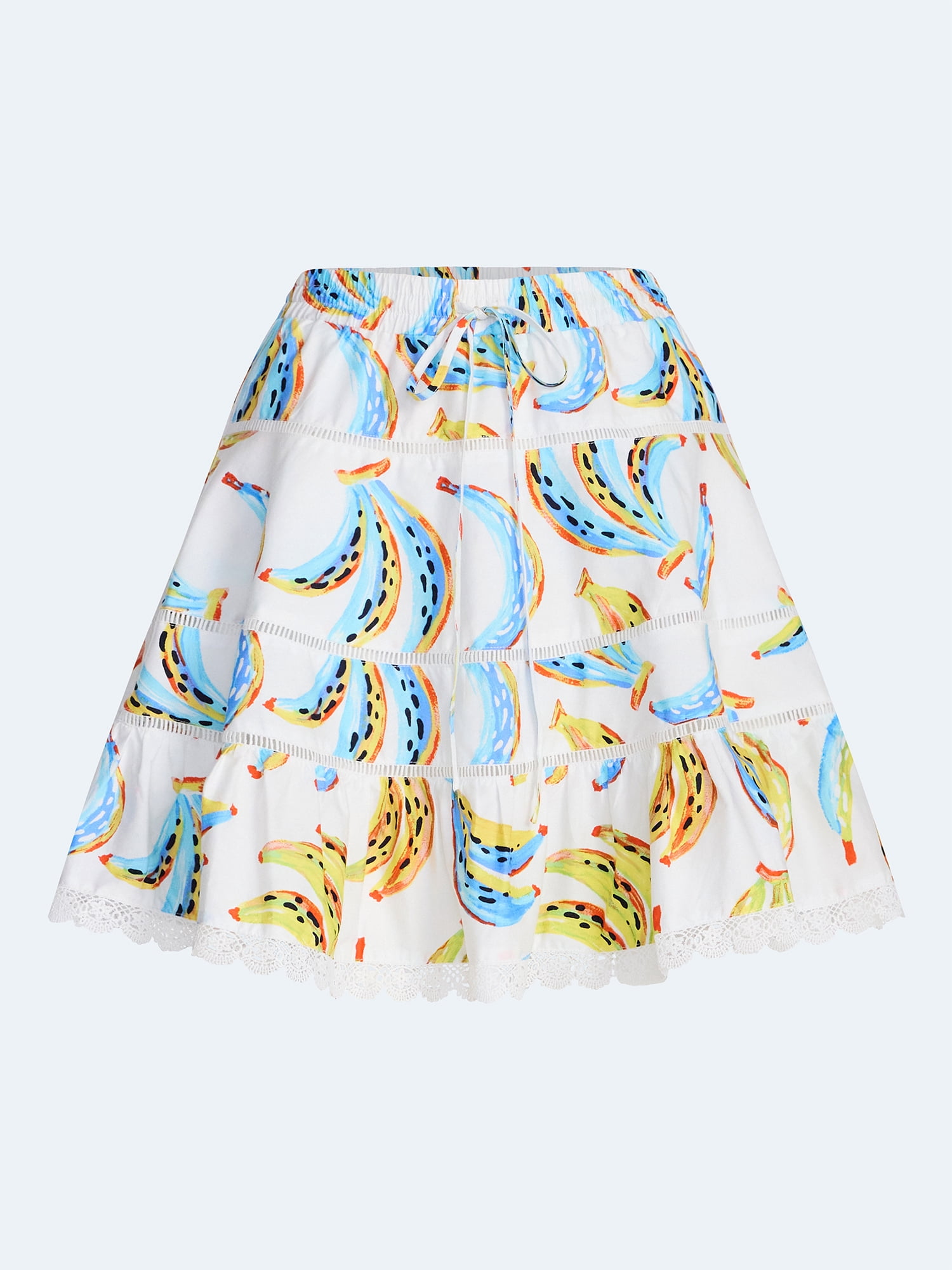 Free Assembly Women's Tiered Cotton Mini Skirt with Lace Trim, Sizes XS-4X