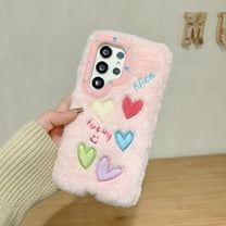 Allytechgroup Plush Case for Samsung Galaxy A15, Cute Big Heart with Love Camera Lens Kickstand for Girls Women Soft TPU Shockproof Protective Girly for Samsung Galaxy A15, Pink