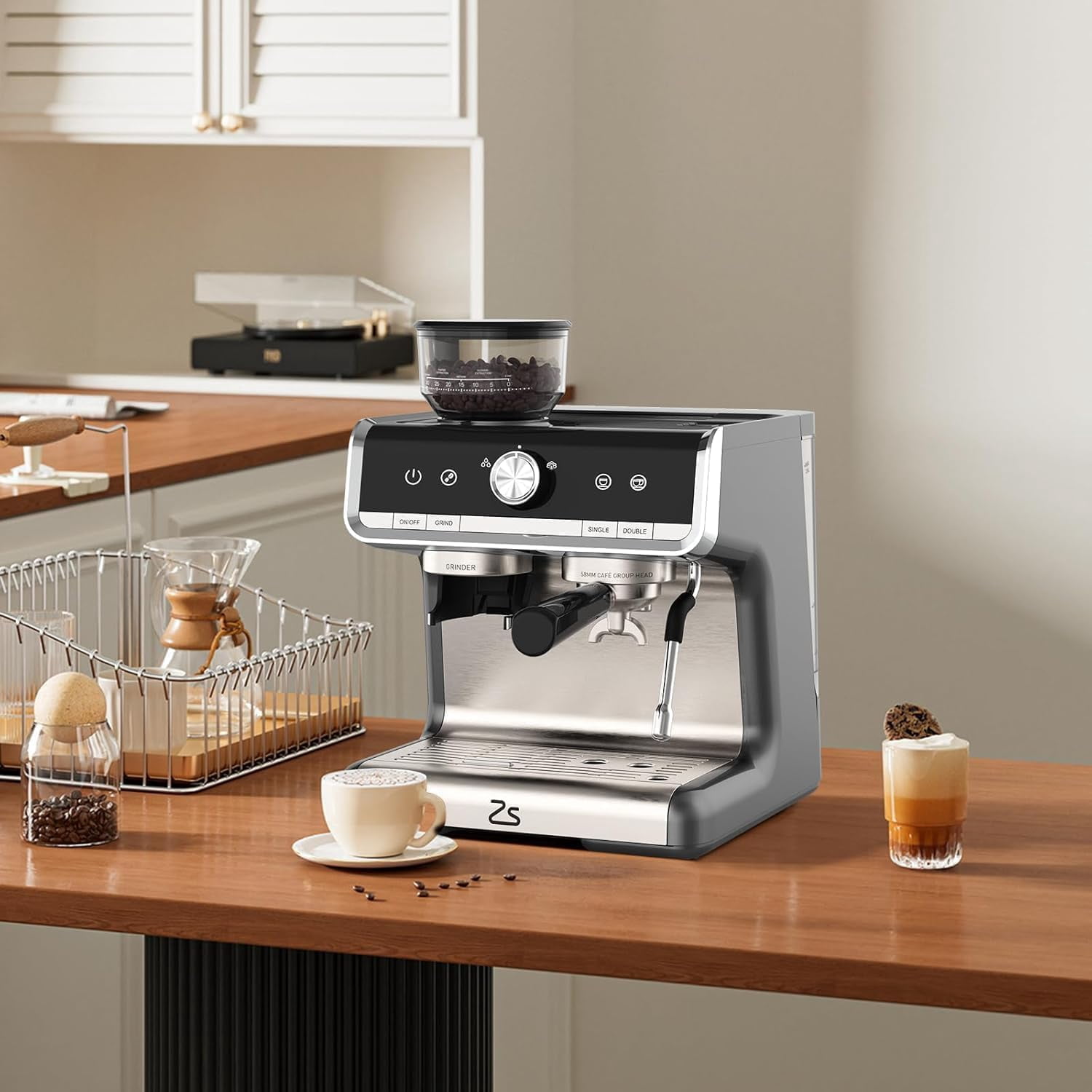 Espresso Machine with Integrated Grinder and Auto Milk Frother,20 Bar Espresso Maker with Seconds Heat Up,Steam Wand,Removable Water Tank,Home Cappuccinos and Lattes Coffee Machine