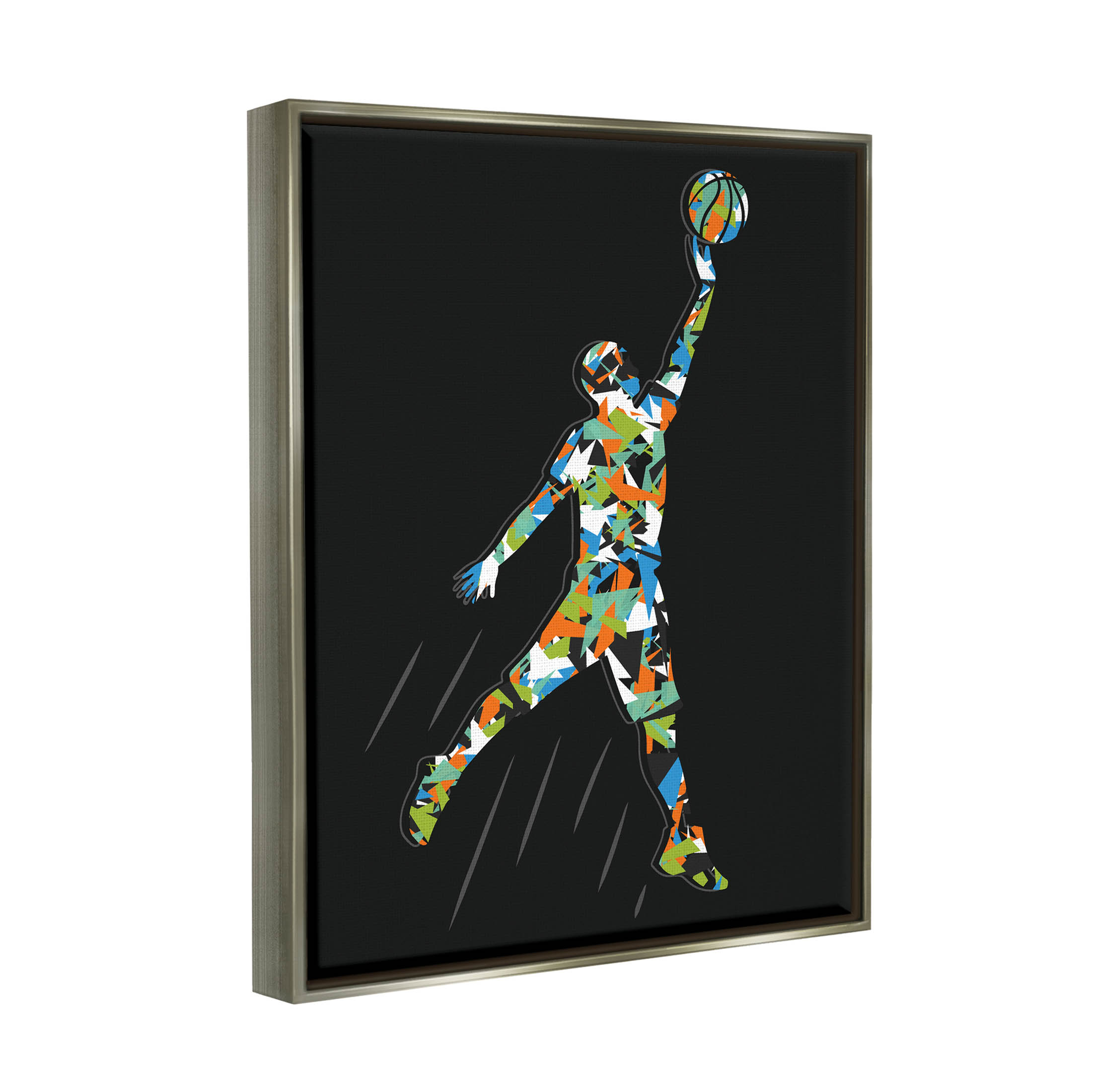 Stupell Industries Patterned Basketball Player Ball Graphic Art Luster Gray Floating Framed Canvas Print Wall Art, Design by Arrolynn Weiderhold
