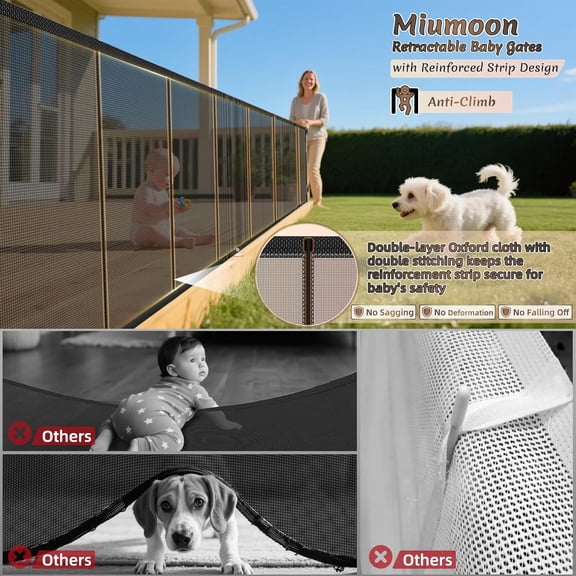 120 Inch Retractable  Gate 34 Inch Tall with Reinforced Strip Design for Indoor Outdoor Use