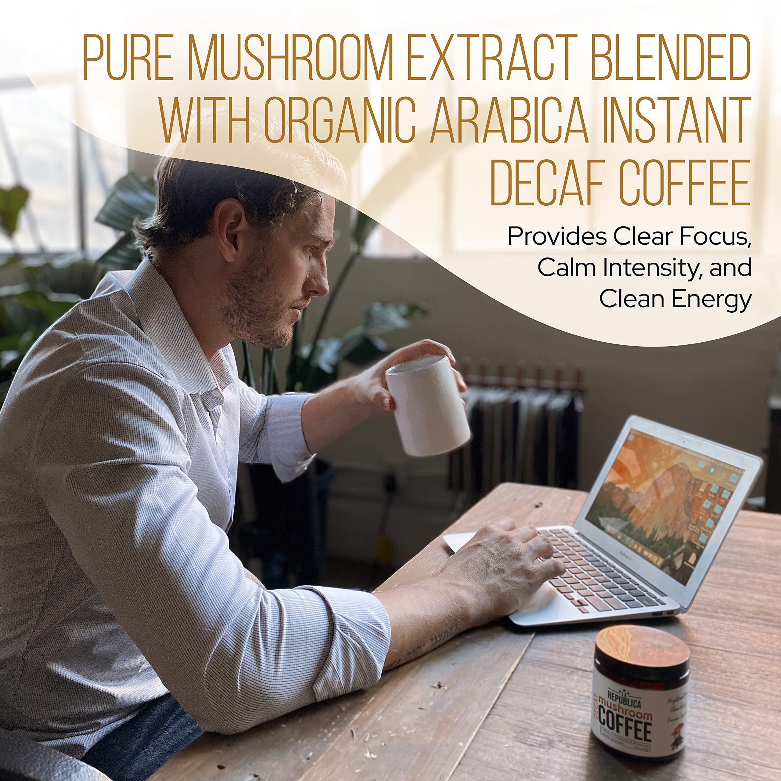La Republica Organic Decaf Mushroom Coffee, 7 Superfood Shrooms, Instant Decaf, 3.5oz (35 Servings)