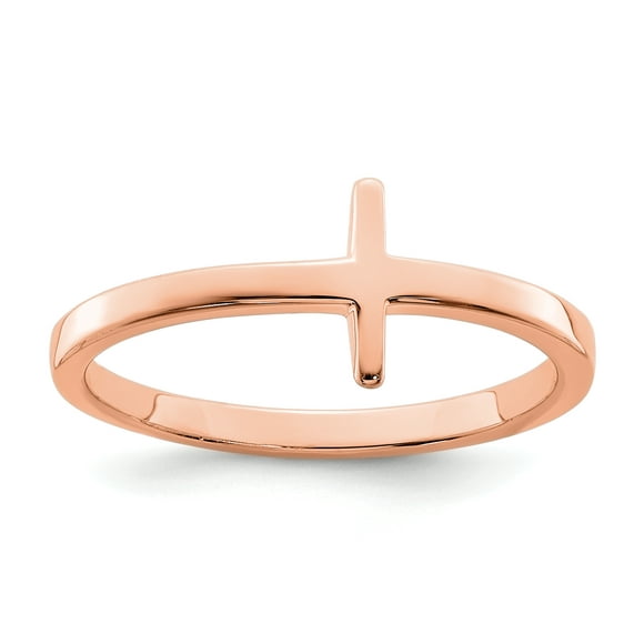 Sterling Silver Rose Gold-plated Sideways Cross Ring Size 7