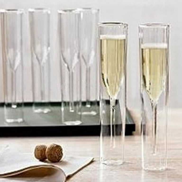 Bundle: 5Oz Set of 4 Champagne Flutes & 13Oz Set of 4 Wine Glasses -  Double-Wall