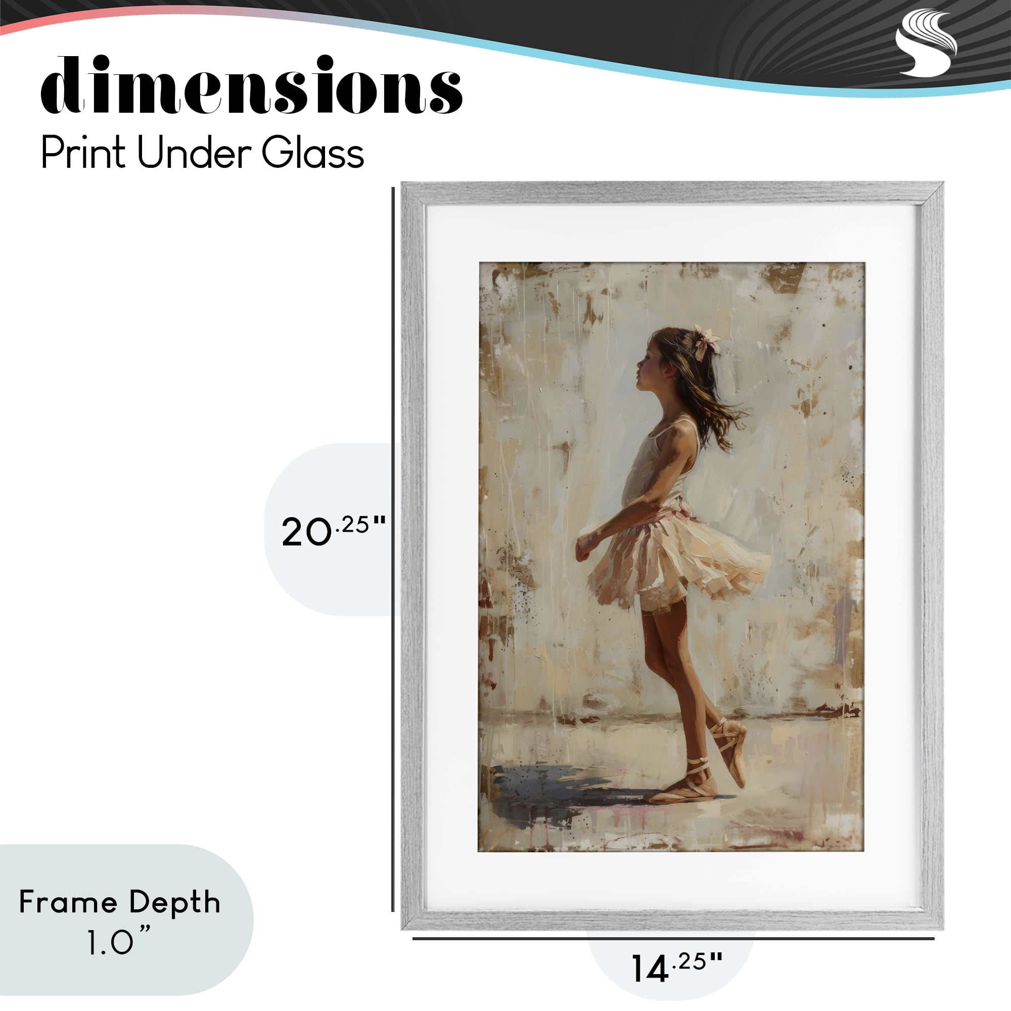 Stupell Industries Ballerina in Soft Light Gray Framed Print Under Glass, design by Creative Studio