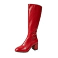 thumbnail image 2 of Women's Knee High Chunky Mid Heel Round Toe Boots PU Leather Side Zip Shoes Women's Solid Color Fall Winter Boots, 2 of 7