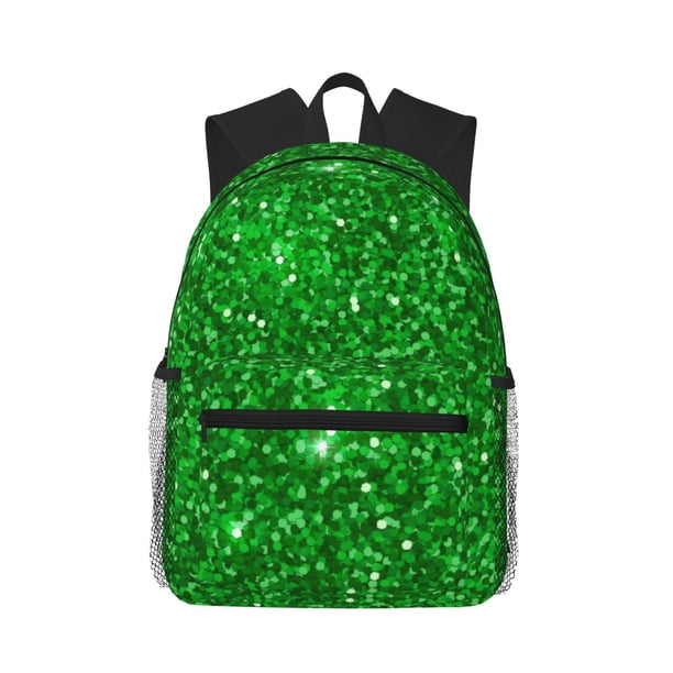 Disketp Green Glitter Mochila Ligera Clásica con Múltiples Bolsillos, Mochila Casual para Hombre y Mujer, Ideal para Escuela, Trabajo y Viajes