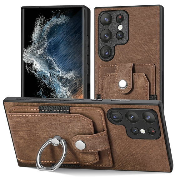 ELEHOLD Wallet Case for Samsung Galaxy S20 Ultra,with Card Holder 360° Rotation Ring Holder Stand Function Shockproof Anti-Scratch Protective Luxury Leather Purse Case,brown