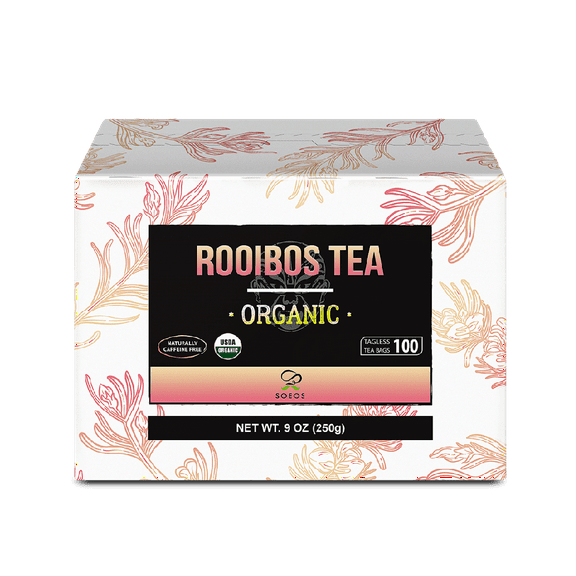 Soeos Organic Rooibos Tea 9oz (250g), USDA Organic, 100 Rooibos Tea Bags, Natural Herbal Tea, Caffeine Free