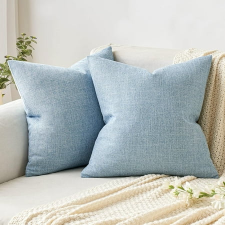 

MIULEE Pack of 2 Decorative Linen Burlap Pillow Cover Square Solid Spring Throw Cushion Case for Sofa Car Couch 16x16 inch Light Blue