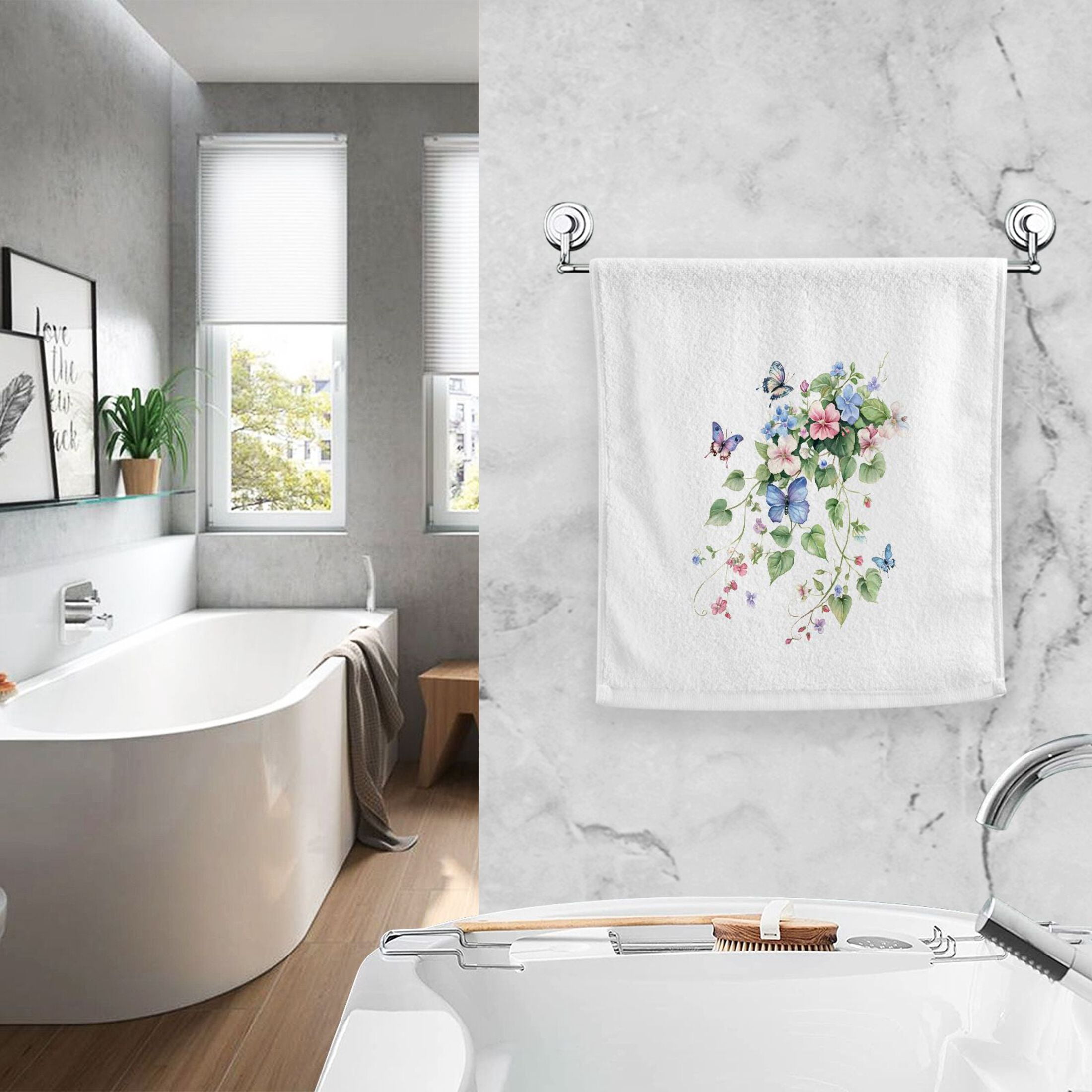 Ryvnso Watercolor Flower Butterfly Hand Towels Set for Bathroom Cotton Face Towel Decorative 15.5x29.5 inch