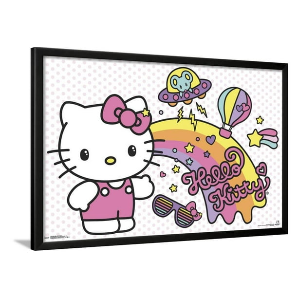  HELLO  KITTY  RETRO  RAINBOW Lamina Framed Poster Wall Art 