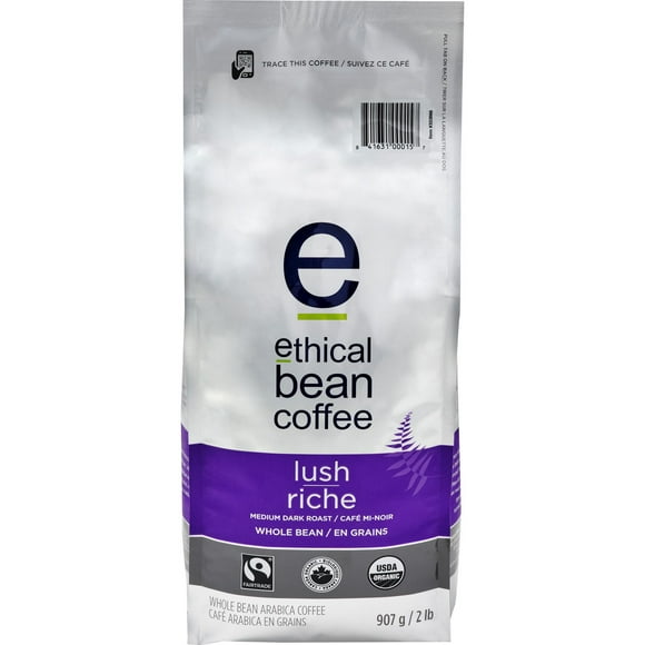 Ethical Bean Fairtrade Organic Coffee, Lush Medium Dark Roast, Whole Bean Coffee, 907g