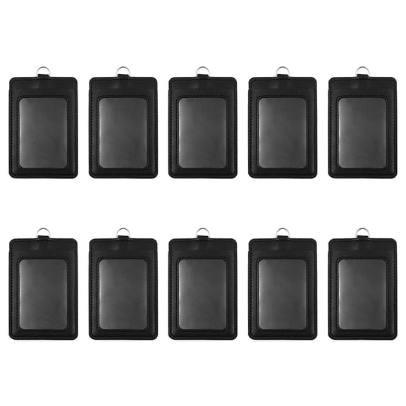 Muka 10 Pcs PU Leather Badge Holders, Vertical Horizontal ID Badge Holder with 1 Clear ID Window and 1 Credit Card Slot-Black-vertical