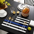 thumbnail image 3 of Blue American Flag Placemats Set of 12, Black White Striped US Flag Stars Placemats for Dining Table, Place Mats for Kitchen Tabletop, Waterproof Wipeable Dining Table Mats Set, 3 of 9