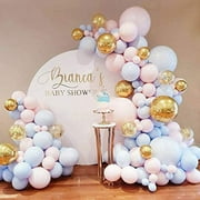 Upgrade Pink and Blue Balloon Arch Garland Kit-Macaron Pink Balloon Blue Balloon Metallic Gold Balloon 146Pcs for Baby Shower,Birthday,Christmas,Wedding,Holiday,Graduation,Bachelorette and New Year's