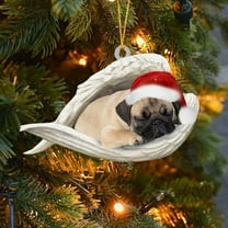 CuiLiyq Personalized Chihuahua Ornament, 2D Acrylic Chihuahua Dog Ornament with Angel Wing and Christmas Hat, for Christmas Tree andRearview Mirror Ornament