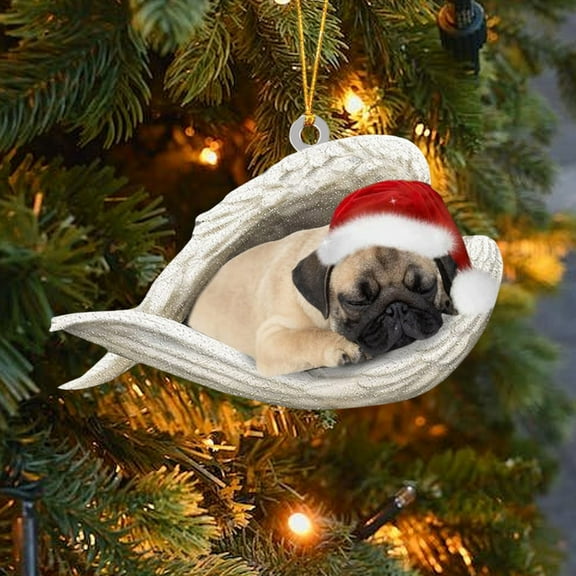 CuiLiyq Personalized Chihuahua Ornament, 2D Acrylic Chihuahua Dog Ornament with Angel Wing and Christmas Hat, for Christmas Tree andRearview Mirror Ornament