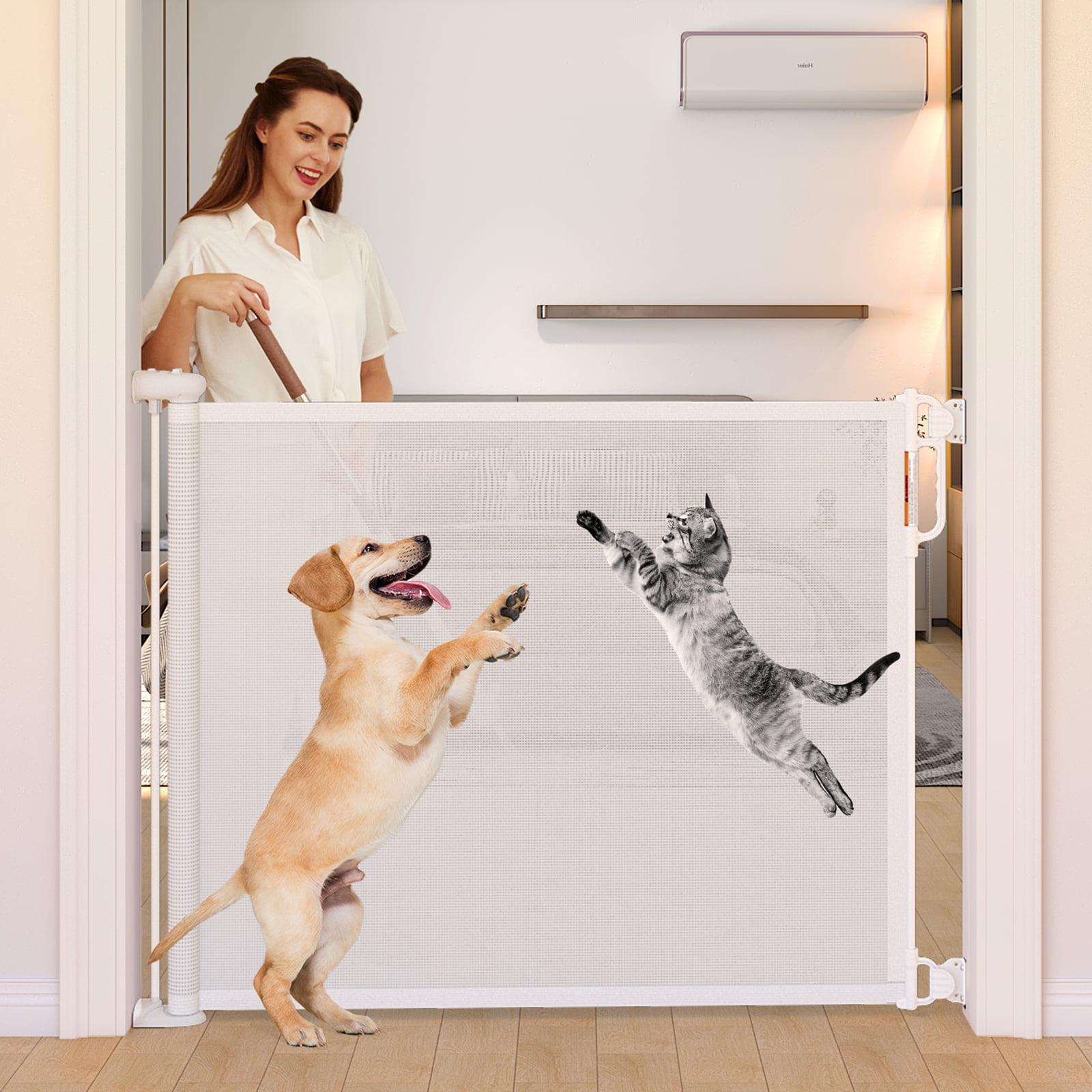 Momcozy Retractable Baby Gate for Stairs, Doorways & Hallways, 41" Tall, Extends up to 71" Wide, Wipeable Breathable Material