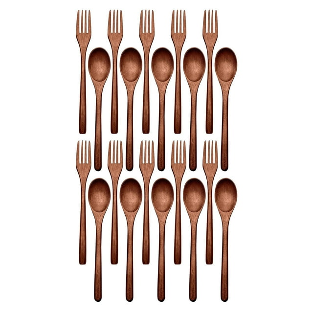 20 Pcs Wooden Spoons Forks Set Wooden Utensil Set Reusable Natural Wood Flatware Set for Cooking Stirring Eating