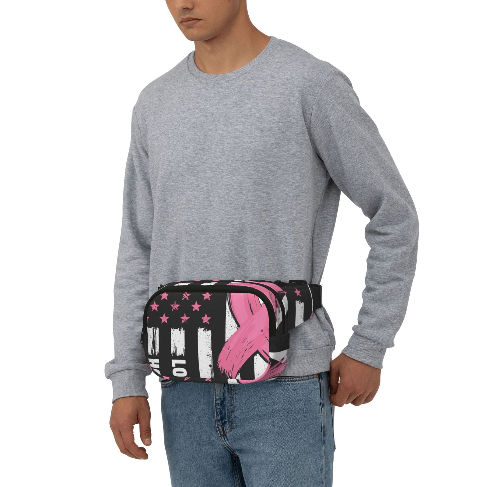 Kuqiui Ribbon Breast Cancer Awareness Print Fanny Packs for Women Cross Body Waist Bag Fashionable Fanny Pack Designer Workout Hiking Waist Pack Running Travel Gym