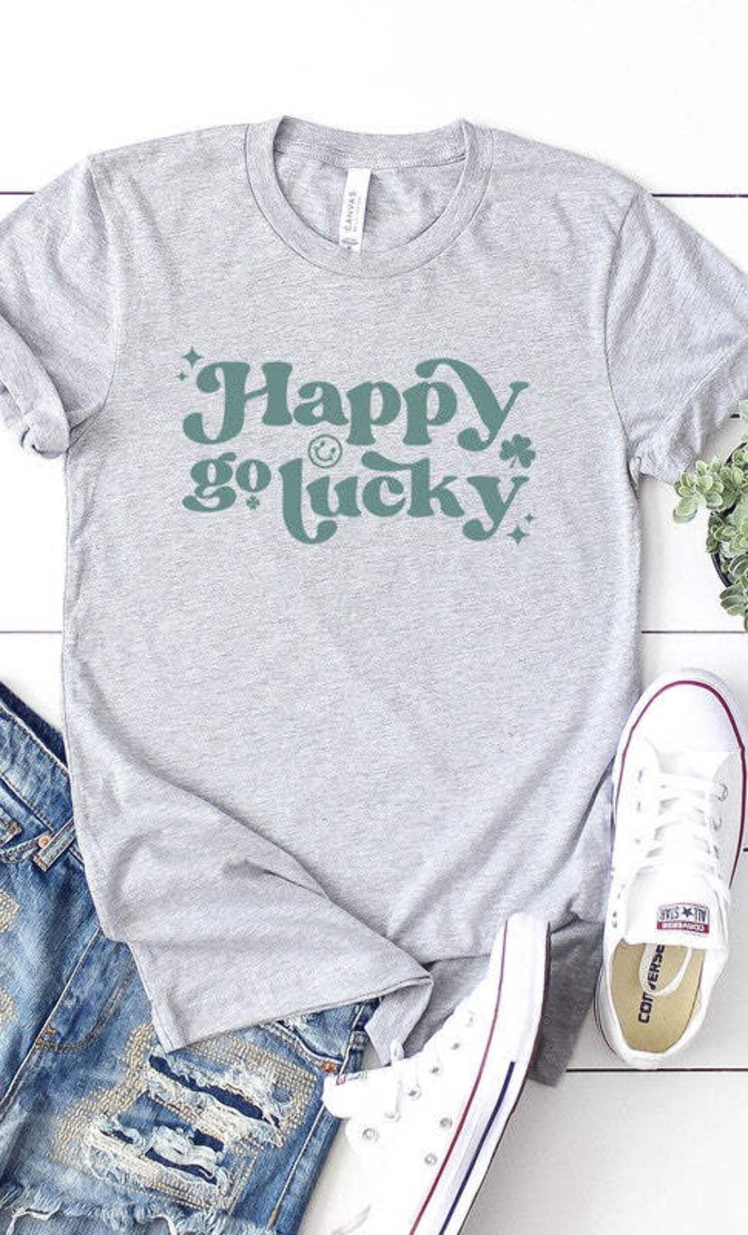 Vintage Happy Go Lucky Graphic Tee T-Shirt - Walmart.com