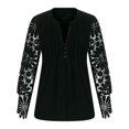 thumbnail image 6 of gakvbuo Lace Long Sleeve T-Shirts For Women Buttons Up Tunic Tops V-Neck Pleated Button Top Fall Blouses Cute Summertop Dressy Casual Work Shirts, 6 of 9
