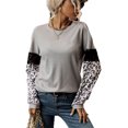 thumbnail image 1 of Estampado de leopardo de manga larga Top cuello redondo Causal cómodo Top de mujer para fiesta de compras ocio viajes al aire libre trabajo gris claro XL, 1 of 6