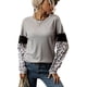 thumbnail image 1 of Top de manga larga con estampado de leopardo, cuello redondo, informal, cómodo, para mujer, para fiesta, compras, ocio, viajes, trabajo al aire libre, gris claro L, 1 of 6