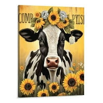 Creowell Cow Wall Art Farmhouse Sunflower Flora Pictures Wall Decor Inspirational Quotes Canvas Painting Print Artwork Modern Home Decor Framed for Living room Bedroom Bathroom 16X20 inch