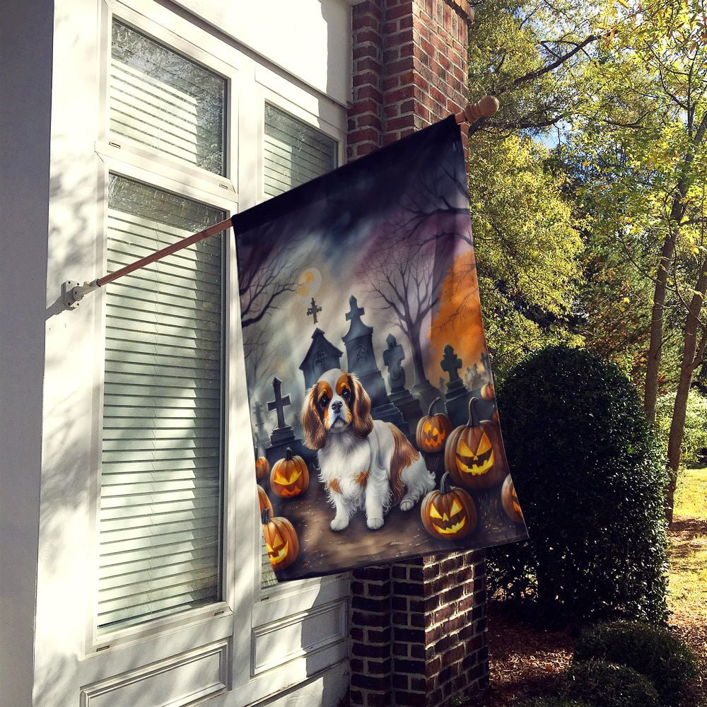 Halloween Cavalier Spaniel Dog House Flag 28x40IN Double-Sided Polyester Decorative Sleeve Pole Flag for Outdoor Home Garden