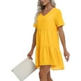 thumbnail image 3 of MLANM Women Summer Tunic Dress V Neck Casual Loose Flowy Swing Shift Dresses, S Yellow, 3 of 8