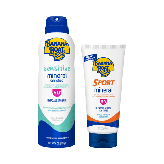 Banana Boat Sensitive Mineral Enriched C-Spray SPF 50 & MINERAL SPORT LTN SPF50 Variety Pack