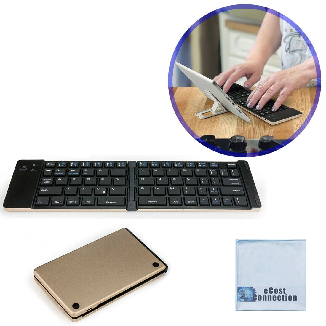 Foldable Bluetooth Keyboard For Computers Laptops Tablets Smartphones Iphones Samsung Android Ipads Gold Ecostconnection Microfiber Cloth