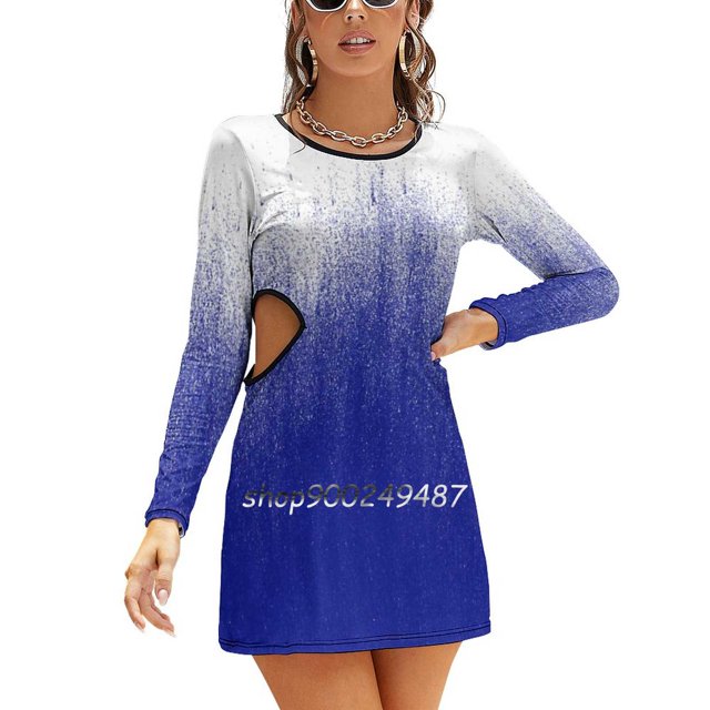 Blue Ink Ombre Pattern Sweet Elegant Dress Women Korean Kawaii Square Collar Dress Abstract Pattern Graphite Chalk Charcoal
