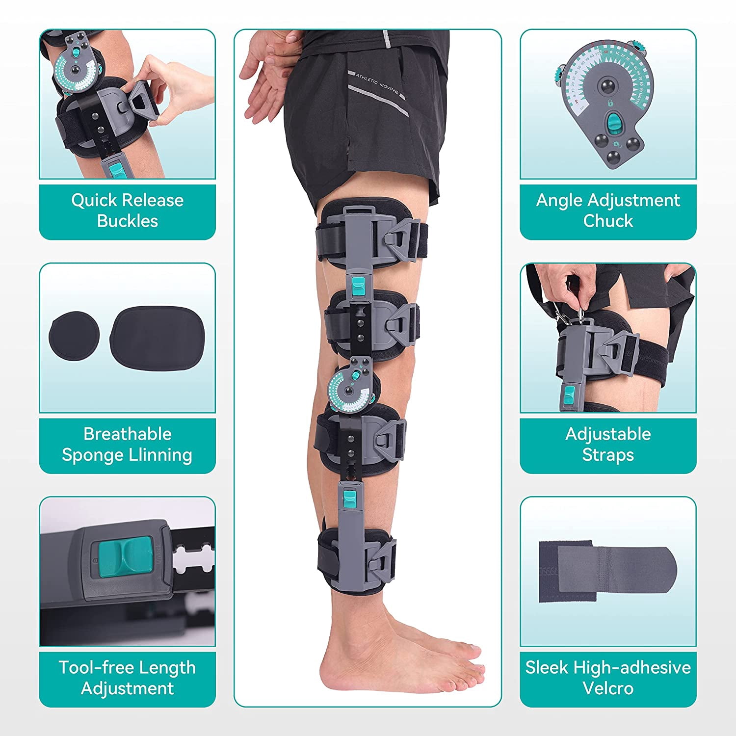 Orthomen Hinged Knee Brace, Post Op Knee Brace for Recovery Stabilization, ACL, MCL and PCL Injury, One Size