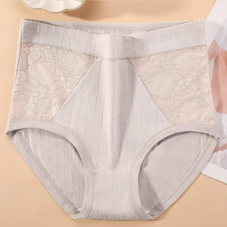 Xunlbb Women s Plus Size Panties  Women s Solid Lace Plus Size High Waist Leak Proof Cotton Crotch Shorts Underwear Panties (Gray 5XL) on Clearance
