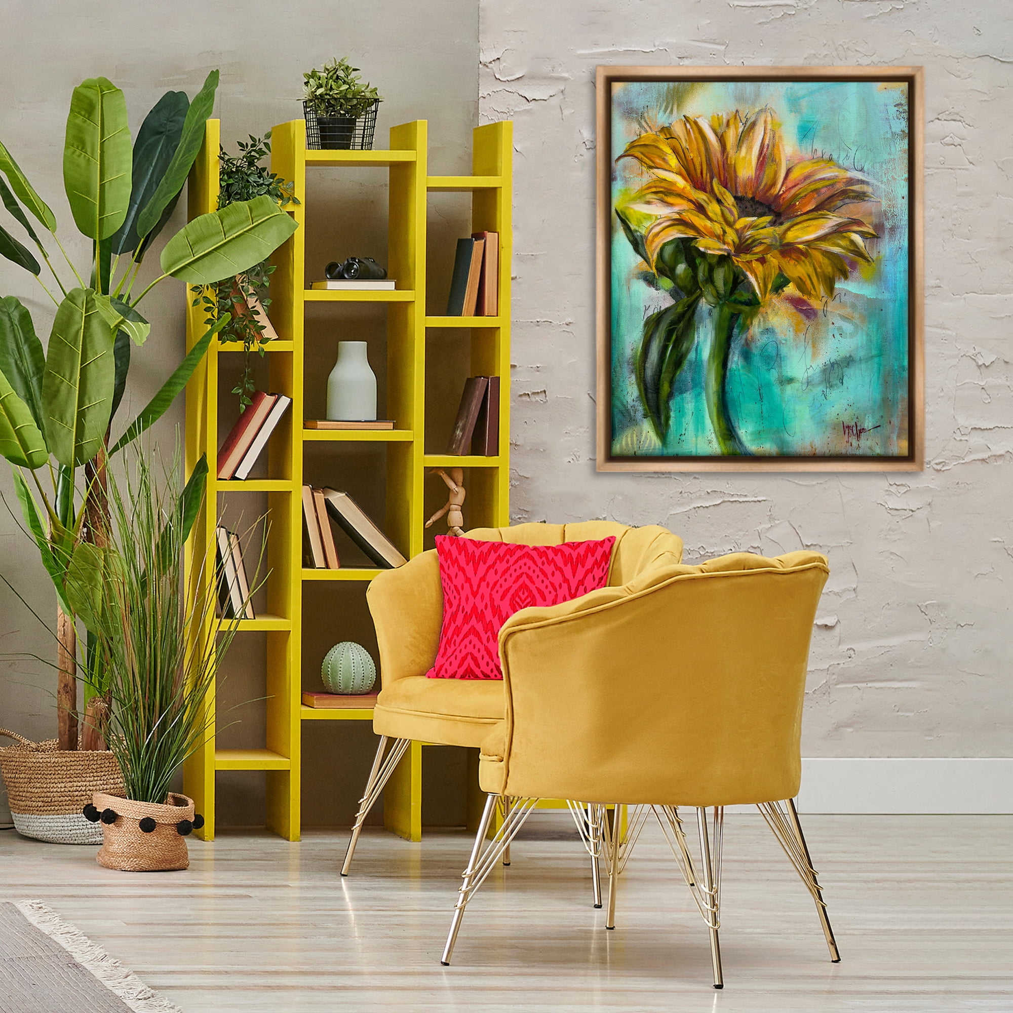 Stupell Industries End Of Summer Sunflower Plants & Flowers Painting Brown Floater Framed Canvas Art Print Wall Art, 25 x 31