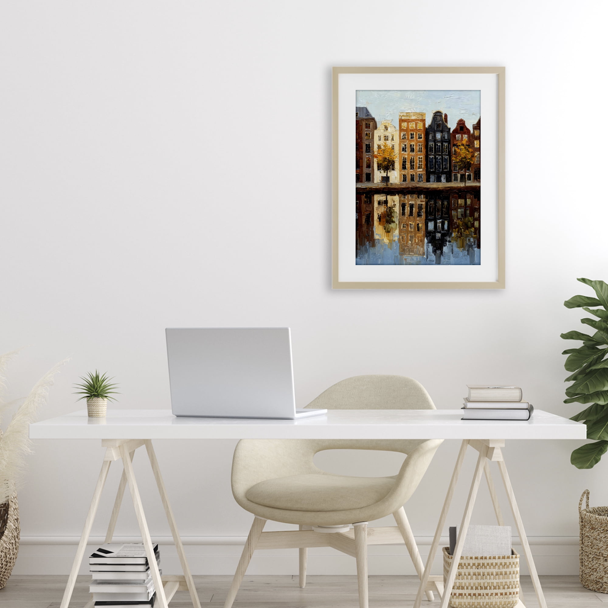 Stupell Industries City Reflection over Canal Birch Framed Print Under Glass, design by Petal Prints Design