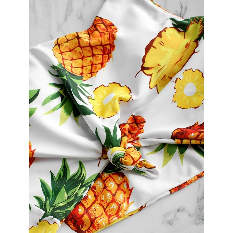 ZAFUL Women Swimsuit Pineapple Knotted Mix and Match Tankini Swimwear Yellow L