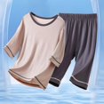 thumbnail image 2 of FYDUU Kids Boys Sleepwear Pajama Set Summer Kids Comfortable Short Sleeve Homewear Loungewear For Children Soft Breathable Outfit Temperament Suit 13-14 Years, 2 of 3