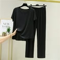 thumbnail image 4 of Summer Lightweight Two-Piece Set For Women With Soft Short Sleeve T-Shirt And Cool Long Pants In Ice Silk Fabric, 4 of 9