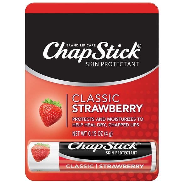 ChapStick Classic Strawberry Flavor 0.15 Ounce, Skin Protectant, Lip Care, 12 Count