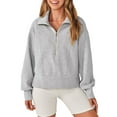 thumbnail image 2 of Baqcunre Half Zip Cropped Sweatshirt Casual Fleece Quarter Zip Up Rib Knit Pullover 2023 Fall Clothes Womens Tops Half Zip Sweatshirt Women,Women'S Sweaters Sweatshirt For Women,Color Grey,Size 2XL, 2 of 6