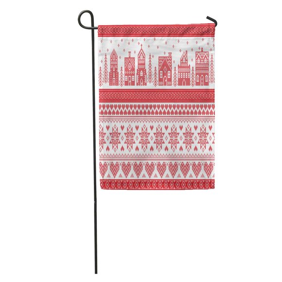 POGLIP Nordic and Inspired by Scandinavian Cross Stitch Craft Christmas Pattern Garden Flag Decorative Flag House Banner 28x40 inch