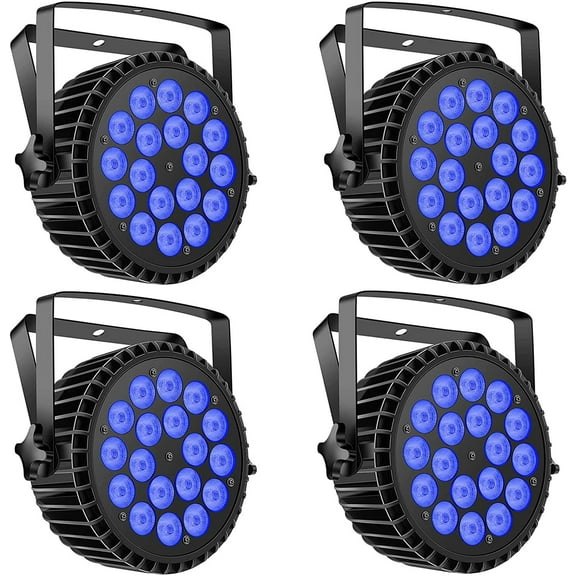 Par Lights LED Stage Lights, 18X12W RGBW Uplights Stage Lighting Effect by DMX and Sound Activated Control Wash Light for Wedding Parties Church Club DJ Live Show (4 Packs)