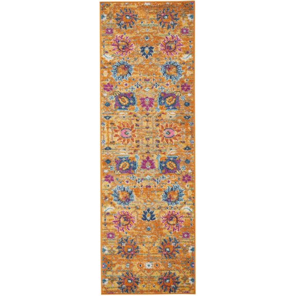 2â€™ x 6â€™ Sun Gold and Navy Distressed Runner Rug
