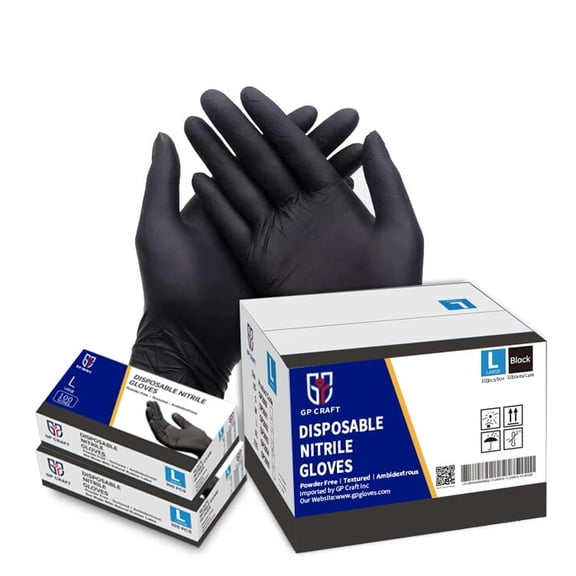 GP Craft  Black Nitrile durable disposable  gloves, 3.5 mil, powder free and latex-free, wear resistant, clean and waterproof Hand Thick Cleaning Rubber Comfortable Smooth